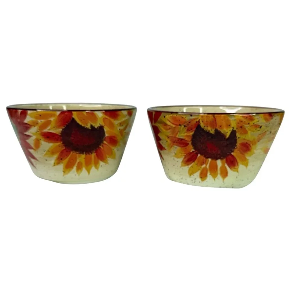Pfaltzgraff Evening Sun Sunflower Bowl Set Of 2 Hand Painted Soup Cereal Ceramic